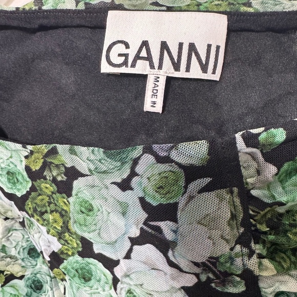 GANNI Floral Mesh Ruched Mini Dress - Picture 4 of 4